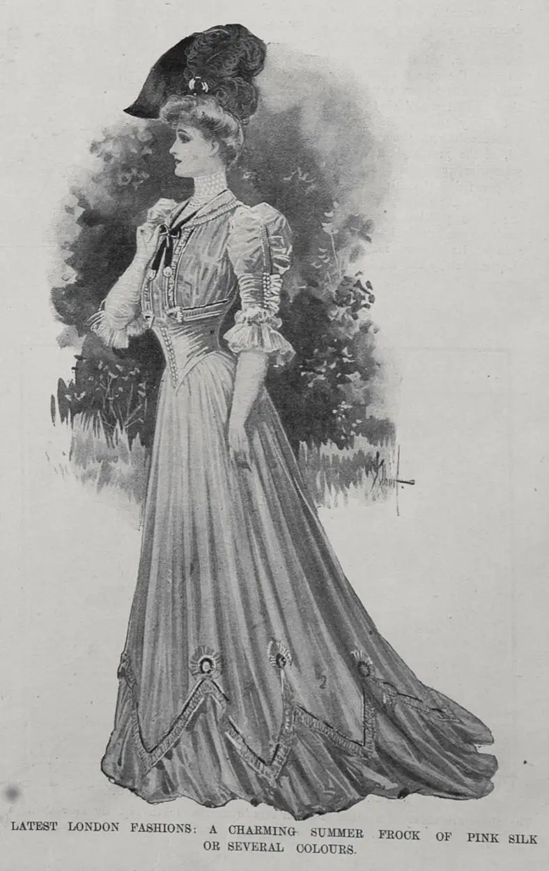 LATEST LONDON FASHIONS: A CHARMING SUMMER FROCK OF PINK SILK OR SEVERAL COLOURS