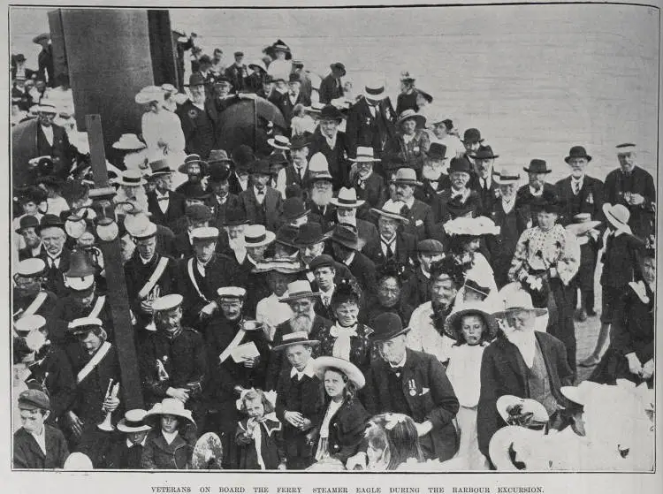 VETERANS ON BOARD THE FERRY STEAMER EAGLE DURING THE HARBOUR EXCURSION