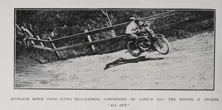 Auckland Motor Cycle Club's Hill-Climbing Competition On Labour Day