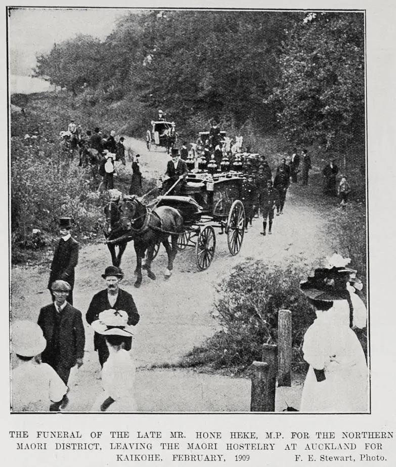 The Funeral Of The Late Mr. Hone Heke, M.P. For The Northern Māori District, Leaving The Māori Hostelry At Auckland For Kaikohe, February, 1909