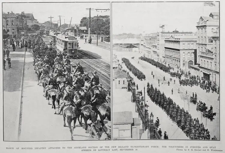 March of mounted infantry attached to the Auckland section of the New Zealand Expeditionary Force