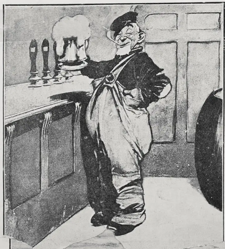 Cartoon of a man drinking a pint of beer