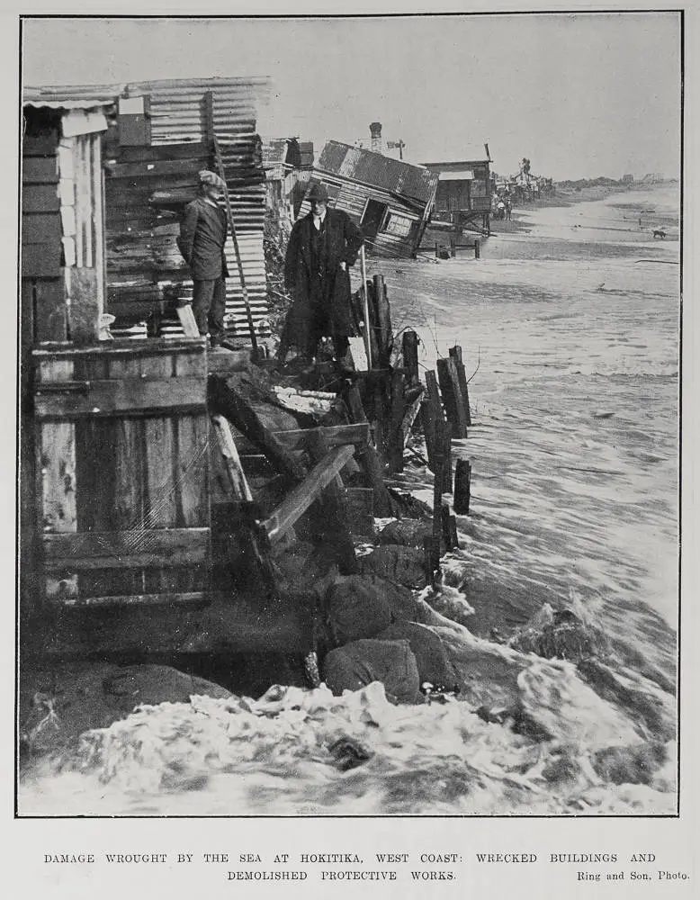 Damage wrought by the sea at Hokitika west