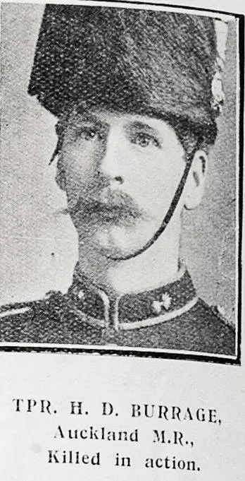 Trooper H. D. Burrage, Auckland Mounted Rifles, killed in action