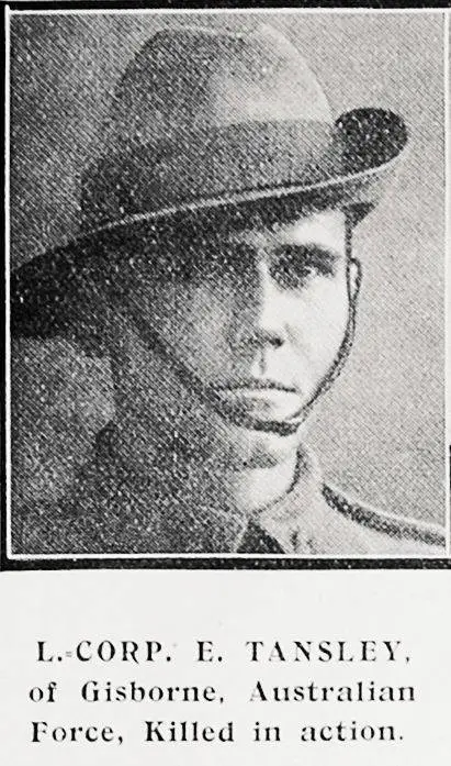 Lance-Corporal E. Tansley, of Gisborne, Australian Force, killed in action