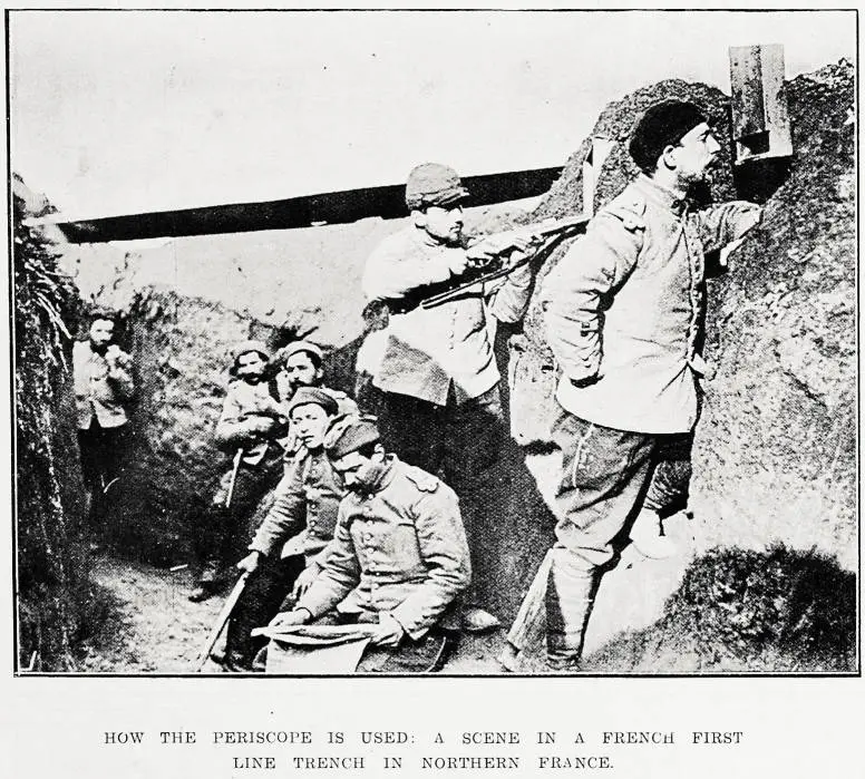 How the periscope is used: a scene in a French first line trench in northern France