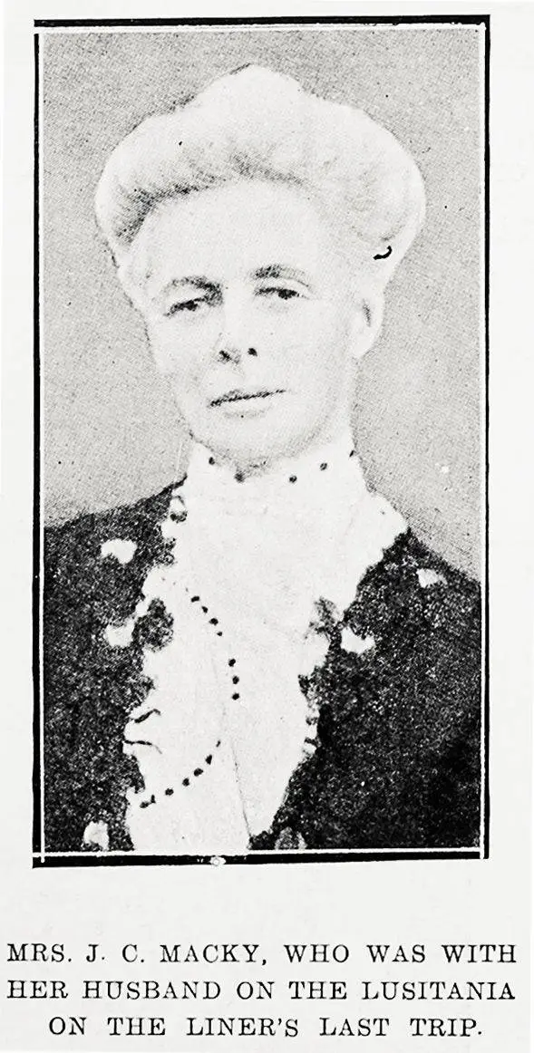 Mrs J. C. Macky, who was with her husband on the Lusitania on the liner's last trip