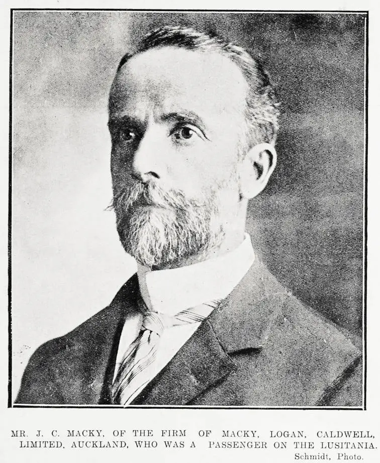 Mr. J. C. Macky, of the firm of Macky, Logan, Caldwell, Limited, Auckland, who was a passenger on the Lusitania