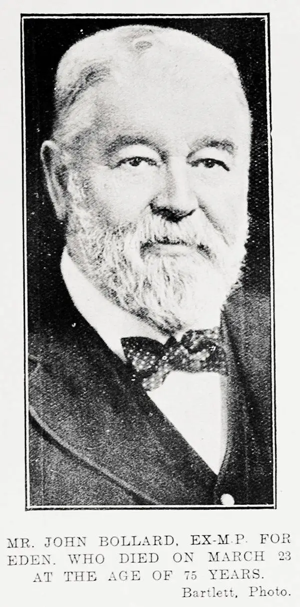 Mr John Bollard, ex-MP for Eden, who died on 23 March at the age of 75 years