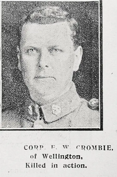 Corp F W Crombie of Wellington, killed in action