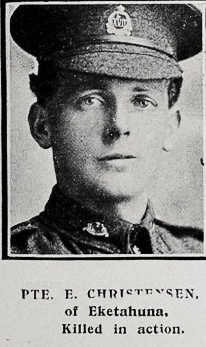 Pte E Christensen of Eketahuna, killed in action