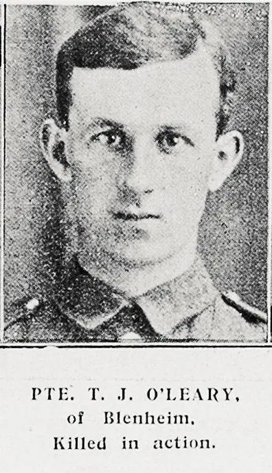 Pte T J O'Leary of Blenheim, killed in action