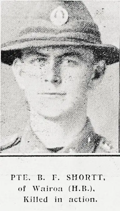 Pte B F Shortt of Wairoa (HB), killed in action