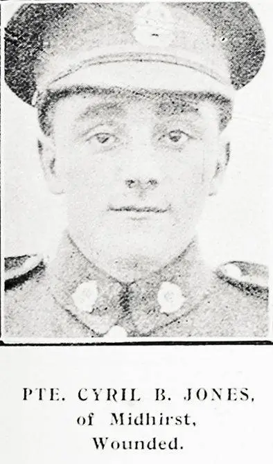 Pte Cyril B Jones of Midhirst, wounded