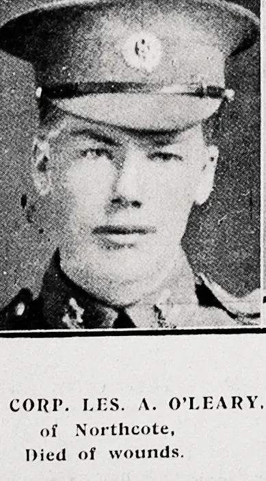 Corp. Les. A. O'Leary, of Northcote, Died of wounds