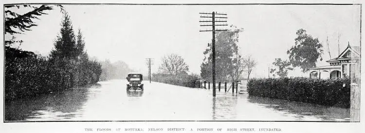 The floods at Motueka, Nelson district: a portion of High Street inundated