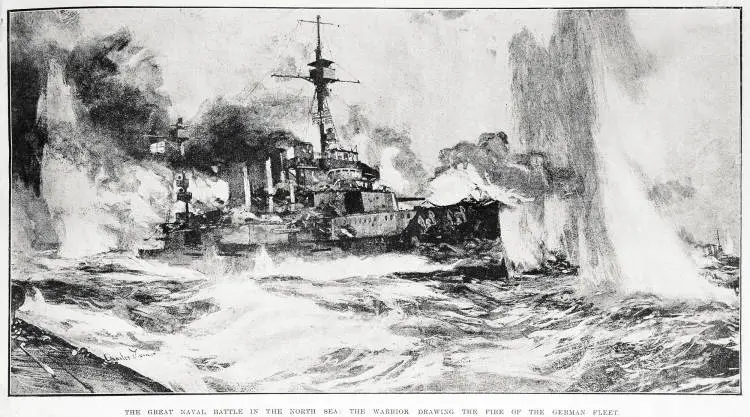 The great naval battle in the North Sea: the Warrior drawing the fire of the German fleet