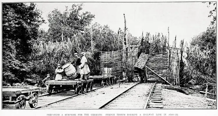 Preparing a surprise for the Germans: French troops barring a railway line in Alsace