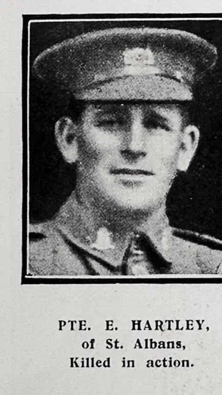 Pte E Hartley of St Albans, killed in action