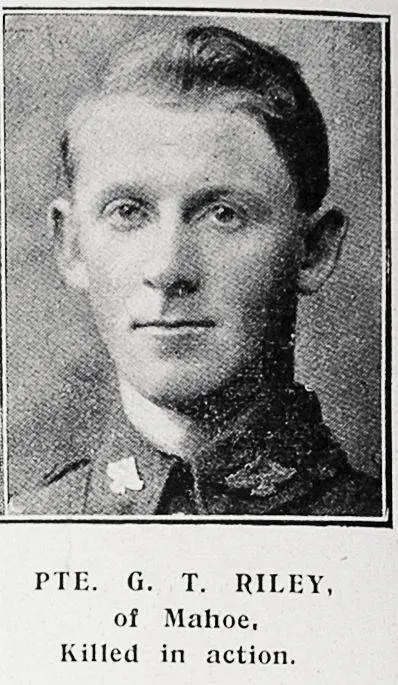 Pte G T Riley of Mahoe, killed in action