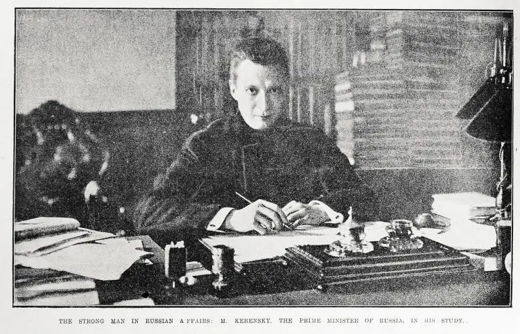 The strong man in Russian affairs: M Kerensky, the Prime Minister of Russia, in his study