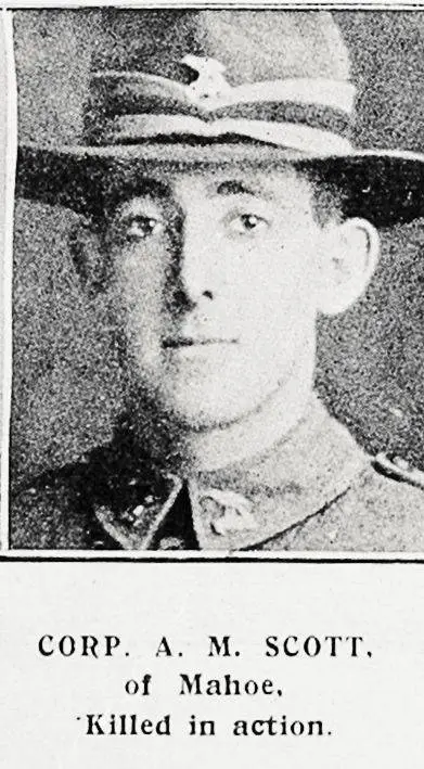 Corp A M Scott of Mahoe, killed in action