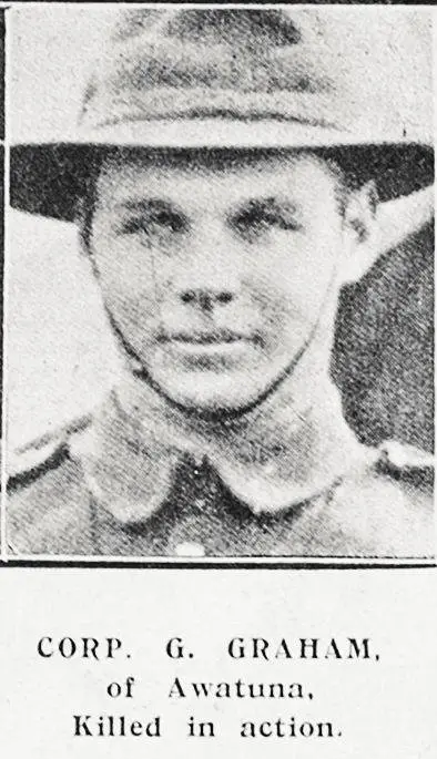 Corp G Graham of Awatuna, killed in action