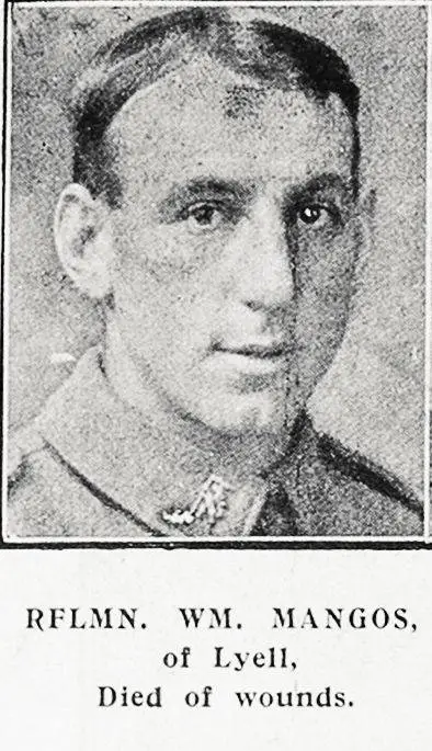 Rflmn Wm Mangos of Lyell, died of wounds
