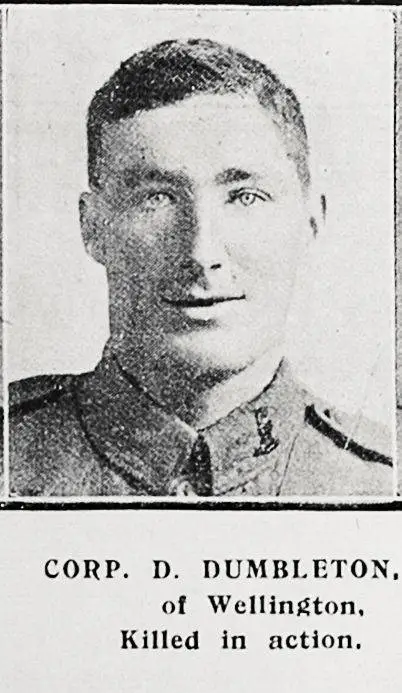 Corp D Dumbleton of Wellington, killed in action
