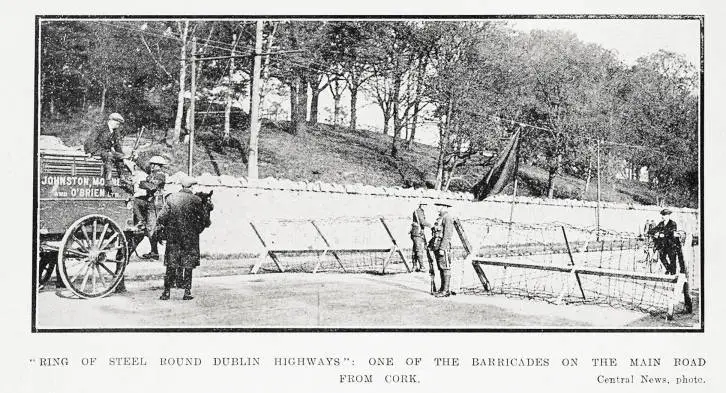 'Ring of steel round Dublin highways': one of the barricades on the main road from Cork