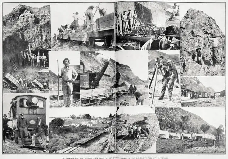 The important east coast railway, North Island of New Zealand: glimpses of the construction work now in progress