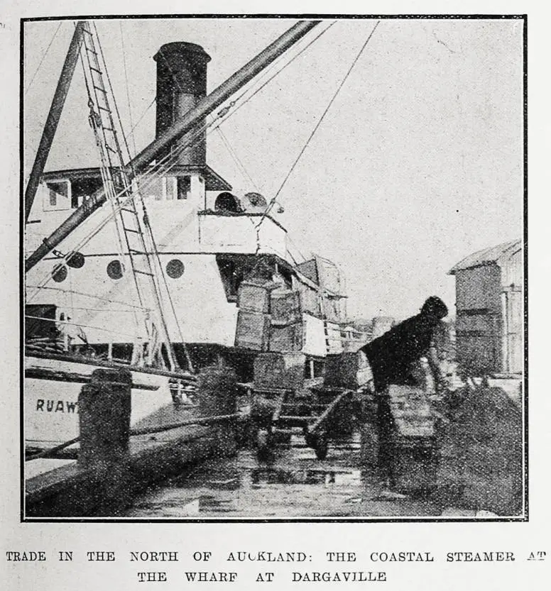 Trade in the north of Auckland: the coastal steamer at the wharf at Dargaville