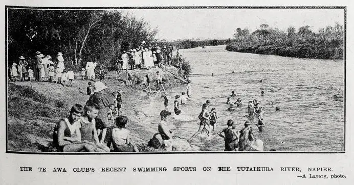 The Te Awa club's recent swimming sports on the Tutaikura River, Napier