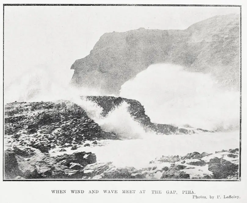 When wind and wave meet at The Gap, Piha