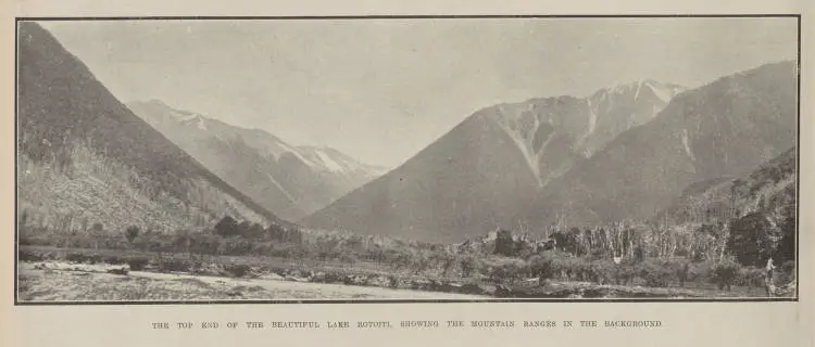 The top end of the beautiful Lake Rotoiti, showing the mountain ranges in the background