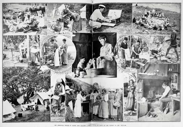 The Christmas dinner in sunny New Zealand: a repast enjoyed by many of the people in the open air