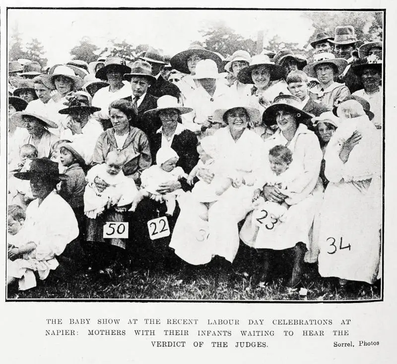 The baby show at the recent Labour Day celebrations at Napier: mothers with their infants waiting to hear the verdict of the judges