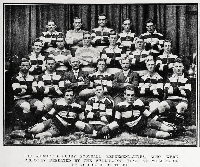 The Auckland rugby football representatives, who were recently defeated by the Wellington team at Wellington by 24 points to three