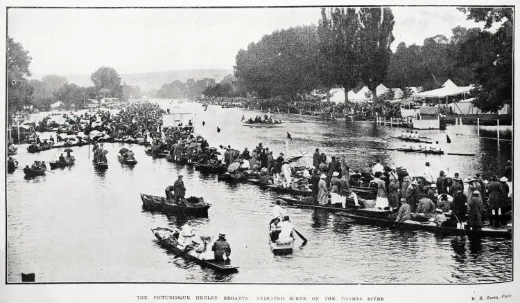 The picturesque Henley Regatta: animated scene on the Thames River