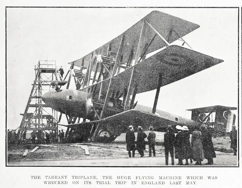 The Tarrant triplane, the huge flying machine which was wrecked on its trial trip in England last May