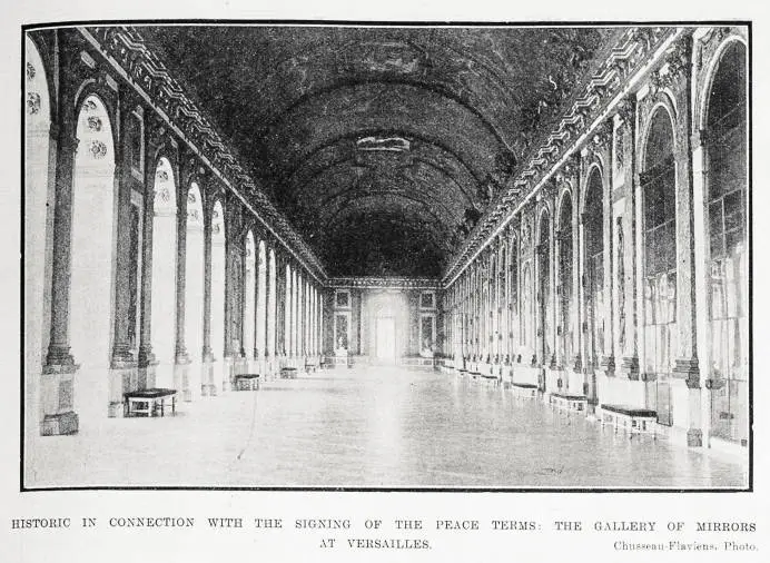 Historic in connection with the signing of the peace terms: the Gallery of Mirrors at Versailles