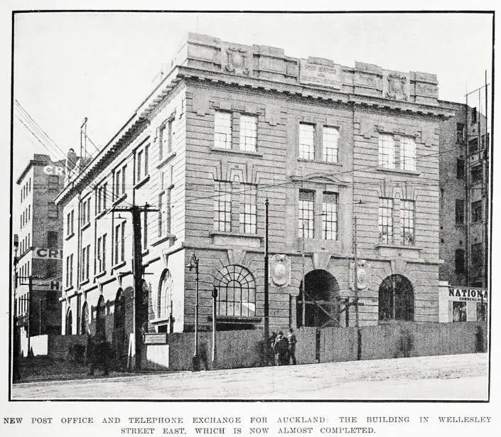 New post office and telephone exchange for Auckland: the building in Wellesley Street East, which is now almost completed