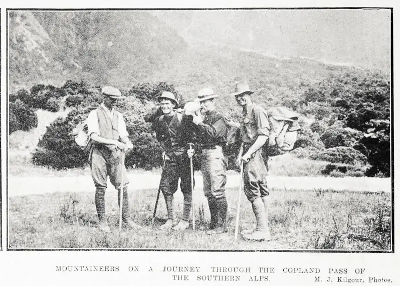 Mountaineers on a journey through the Copland Pass of the Southern Alps