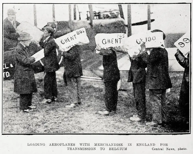 Loading aeroplanes with merchandise in England for transmission to Belgium