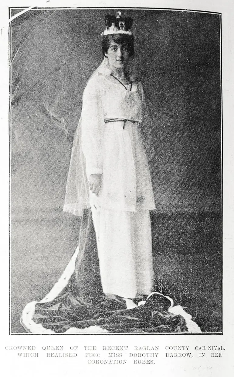 Crowned Queen of the recent Raglan County Carnival, which realised £7300: Miss Dorothy Darrow, in her coronation robes