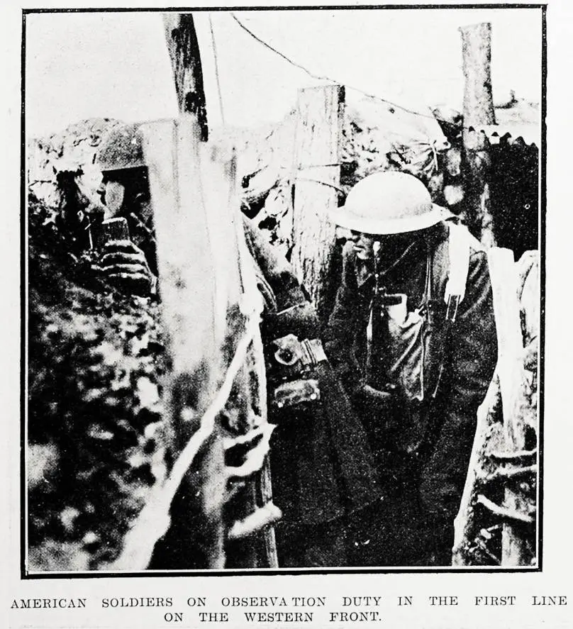 American soldiers on observation duty in the first line on the Western Front