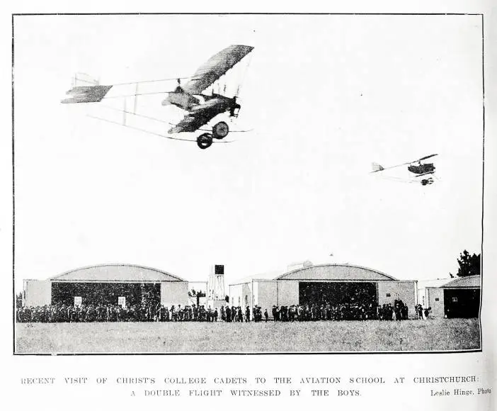 Recent visit of Christ's College cadets to the aviation school at Christchurch: a double flight witnessed by the boys