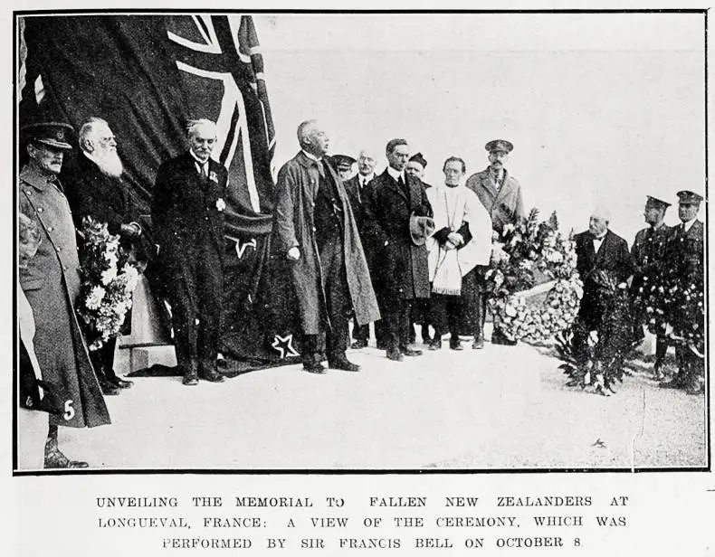 Unveiling the memorial to fallen New Zealanders at Longueval, France