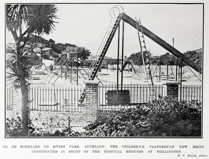 To be modelled on Myers Park, Auckland: the children's playground now being constructed in front of the hospital grounds at Wellington