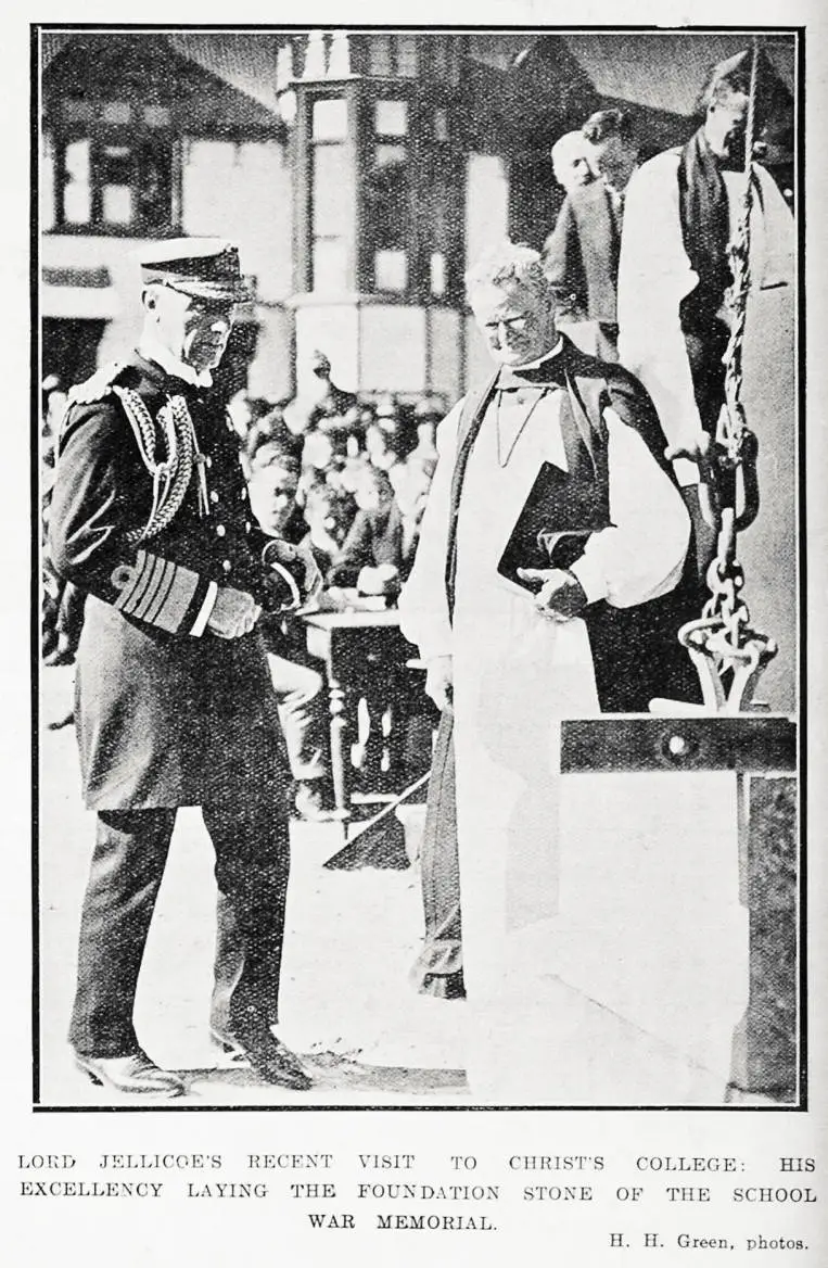 Lord Jellicoe's recent visit to Christ's College: His Excellency laying the foundation stone of the school war memorial